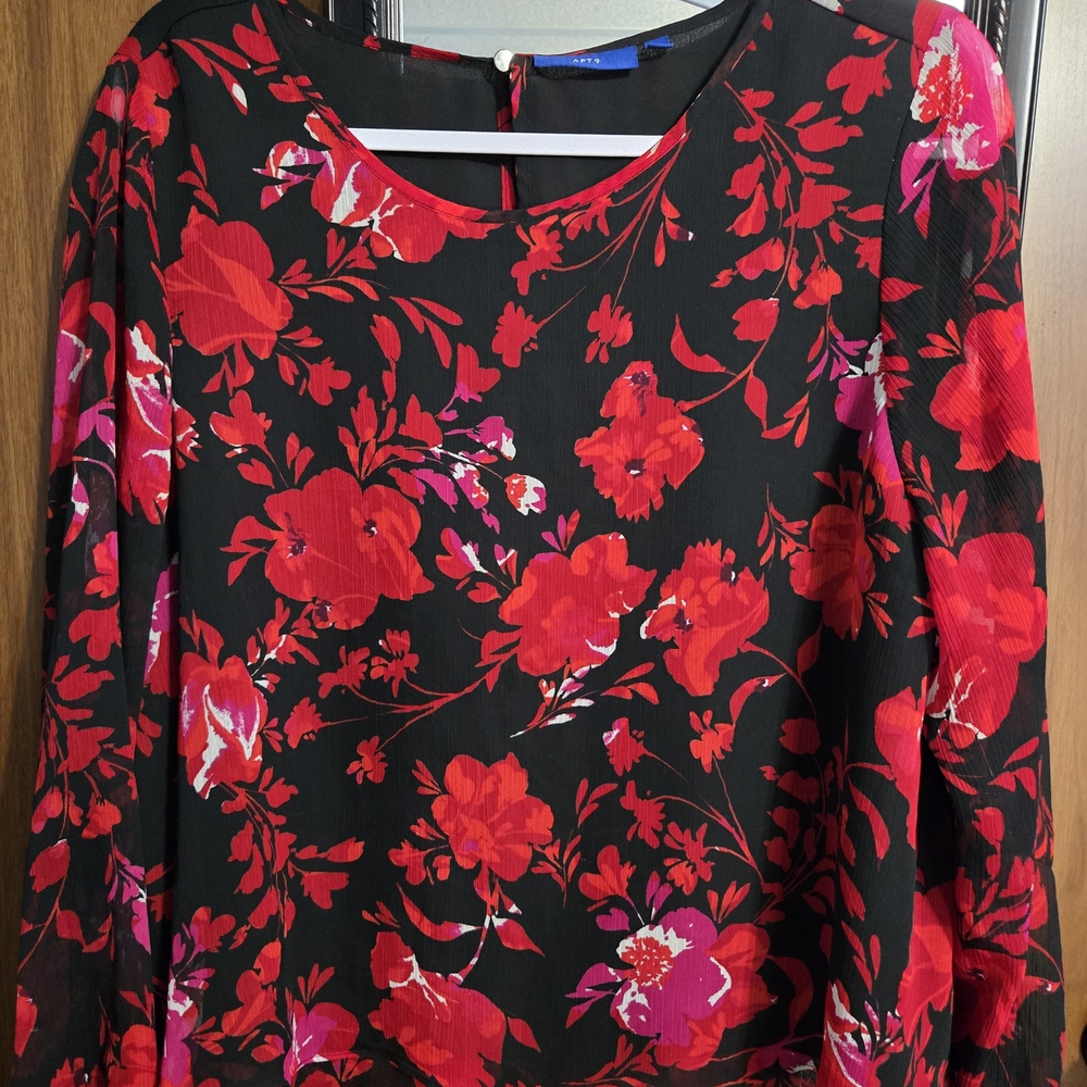 Apt. 9 Red Floral on Black Blouse